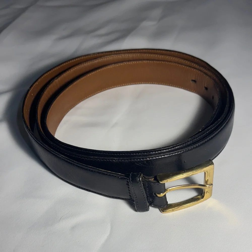 Trafalgar Black Leather Belt with Gold Buckle